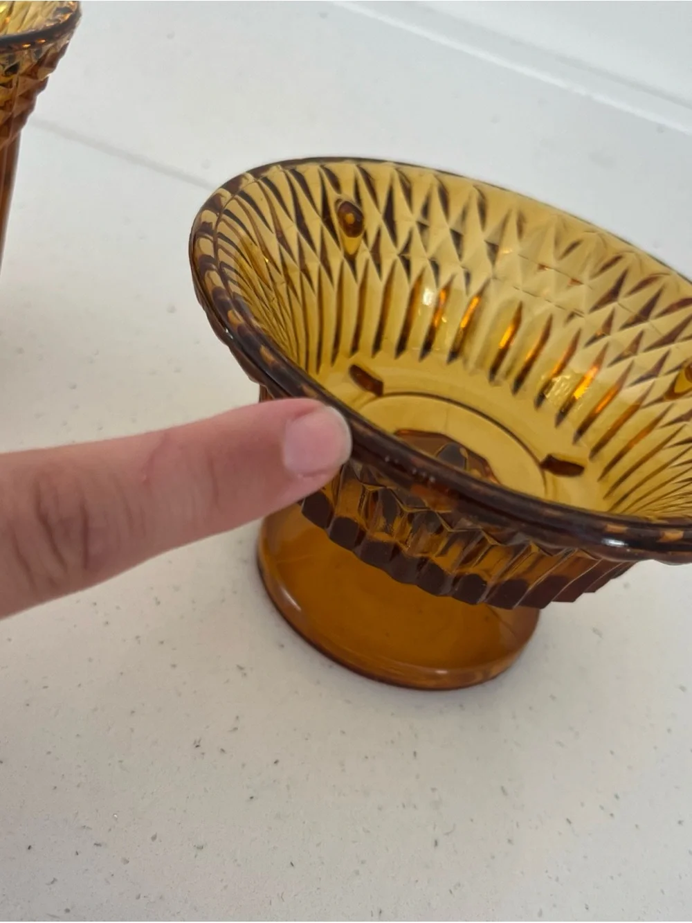Vintage Indiana Glass Amber Diamond Point Fairy Lamp